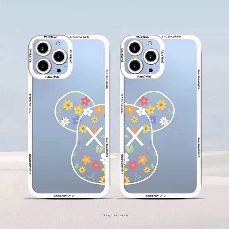 Soft Case Silikon TPU Transparan Shockproof Motif Bunga Beruang Untuk IPhone 13 12 11 Pro XS Max X XR 8 7 6 6S Plus