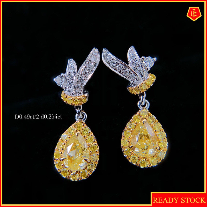 Fashion Inlaid Yellow Diamond Earrings Luxury Water Drop Pear-Shaped Earrings