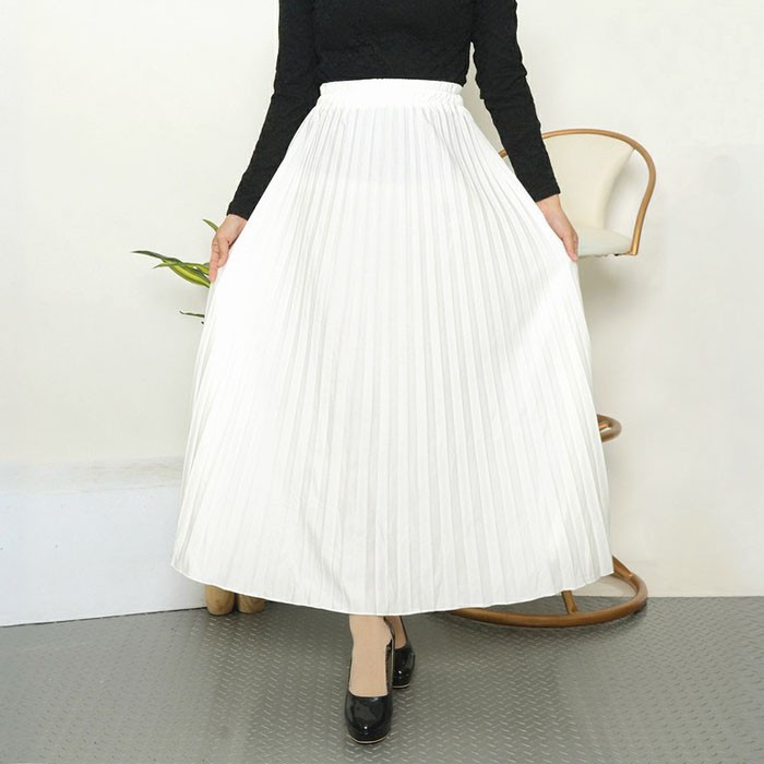 Rok Plisket Broken White Premium Ada Furing Halus / Rok Plisket BW Putih Tulang Berfuring Panjang