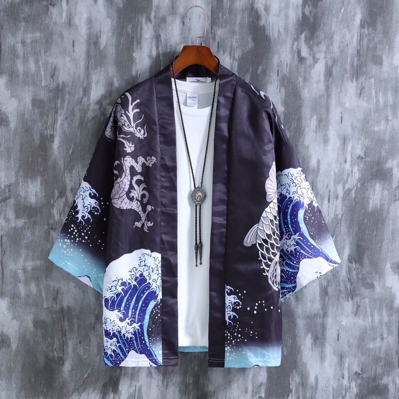 RE02 KIMONO CARDINGAN HAORI PRIA WANITA JEPANG LOOSE YUTAKA SUMMER OMBAK COSPLAY M-3XL