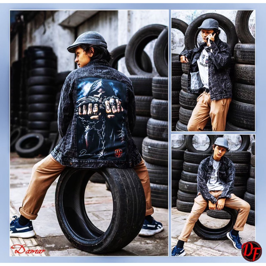 JAKET JEANS SANDWASH GAMBAR BELAKANG TENGKORAK - JAKET JEANS GAMBAR BELAKANG / JAKET JEANS PRIA / JAKET GAMBAR BELAKANG