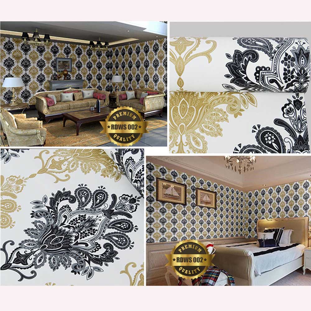 (COD) Gudang Wallpaper Stiker Dinding PVC Anti Air / Wallpaper kamar Tidur Promo Murah Batik Lemon Bahan PVC Premium Anti Air