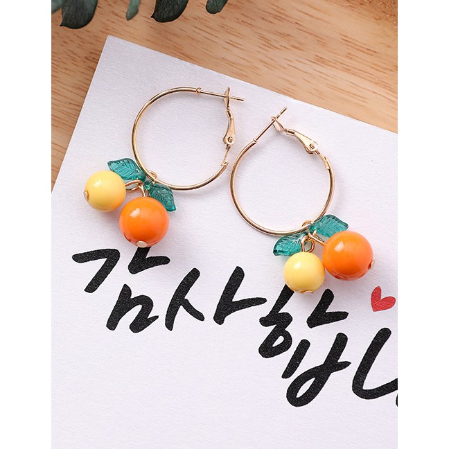 LRC Anting Hoops Fashion Cherry Shape Decorated Simple Earrings