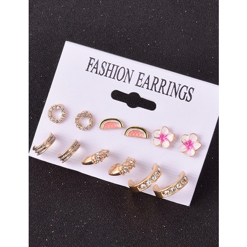 LRC Anting set Fashion Suit Fruit Flower Diamond Alloy Earrings V35415