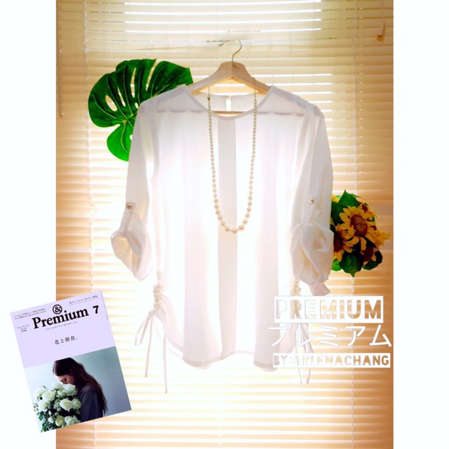 PREMIUM Blus putih wanita simple serut samping lengan kemeja