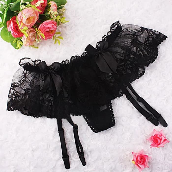 ready garter penjepit stocking lingerie cd thong hitam renda transparan
