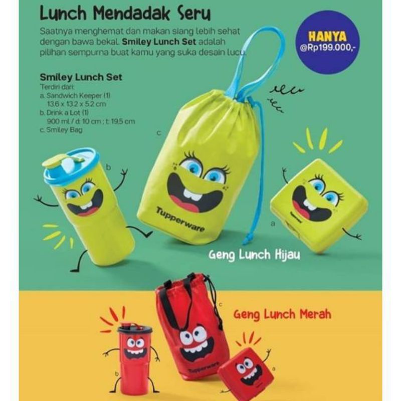 smiley lunch set / kotak bekal makan Tupperware