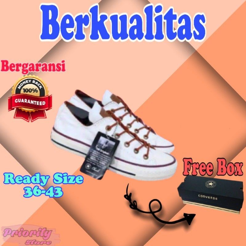 SEPATU CONVERSE PEACHED OX LOW WHITE PUTIH PENDEK ALL STAR TALI COKLAT