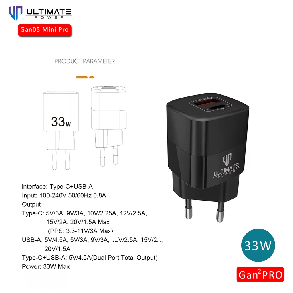 Ultimate Gan 33W Super Mini PD PPS QC Fast Charger Gan05 Mini PRO