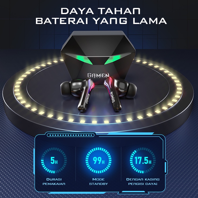 NEW GAMEN Sirens II Headset Earphone TWS Anti Delay Low Latency 60 MS LED HD Sound Original - Garansi Resmi 1 Tahun