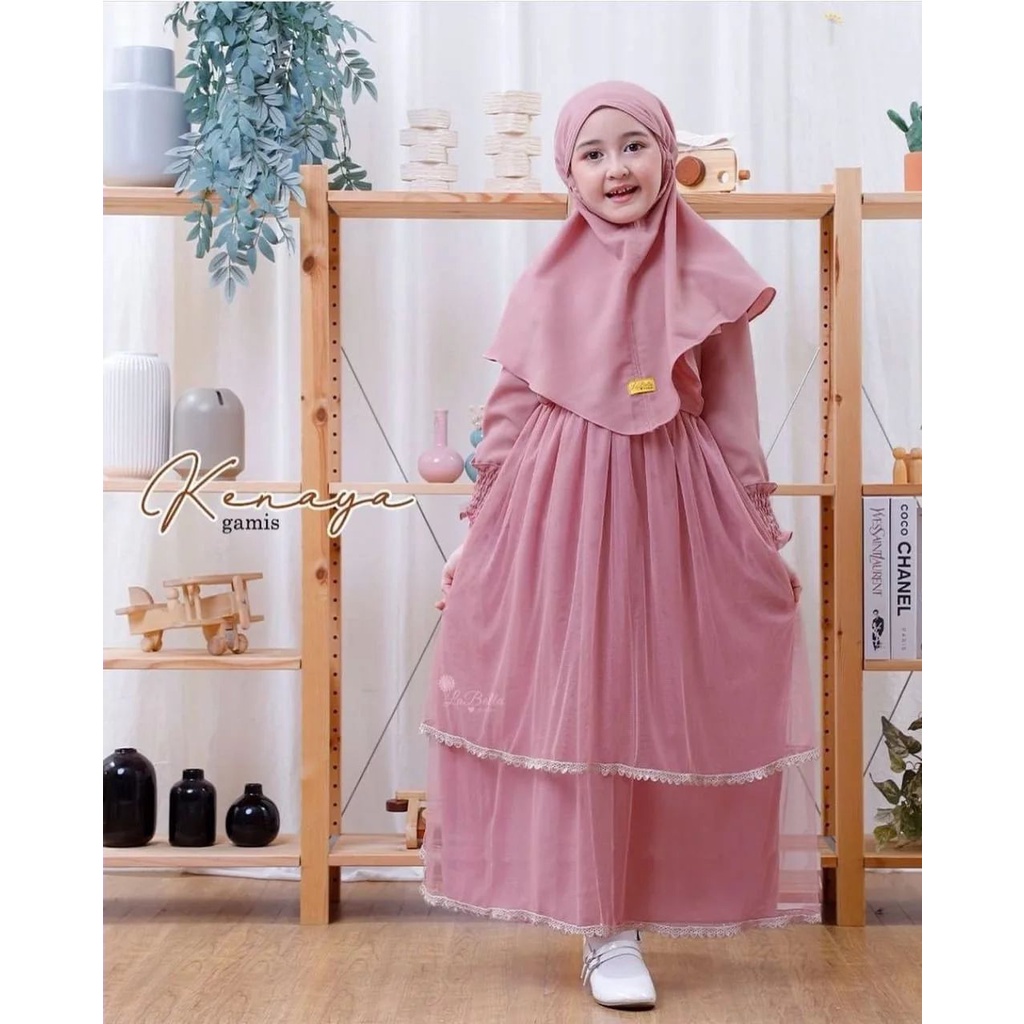 KENAYA KIDS SYARI IK SHAKILA MIX TILE APLIKASI RENDA 8_10 Tahun LD 88 CM PB 103 CM DAPAT GAMIS ANAK + KHIMAR/HIJAB MODEL KEKINIAN, TRENDY , MODIS DAN SIMPLE ABJU KIDS TERBARU 2022