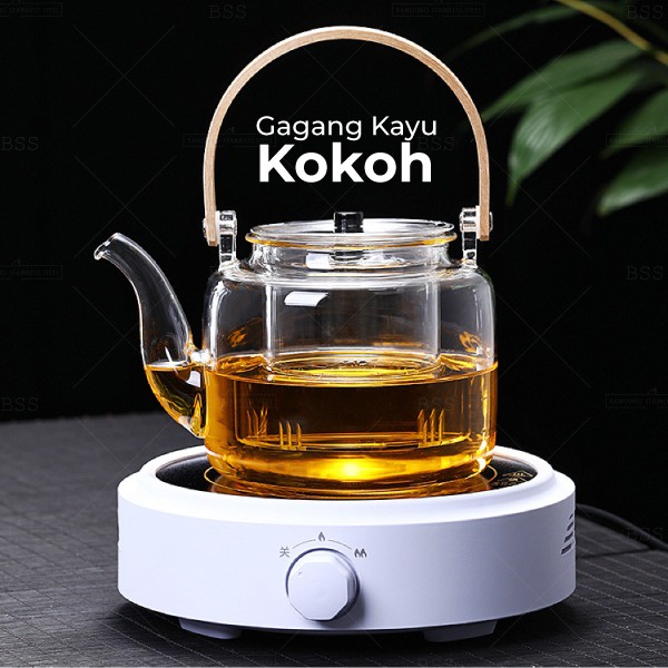 Teko Teh Kukus 2 model Saringan 1100ml Steam Rebus Daun Teh Kaca Borosilicate Bisa Kena Api