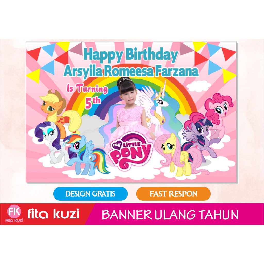  BANNER ULANG TAHUN LITTLE PONY WALLPAPPER BACKDROP 