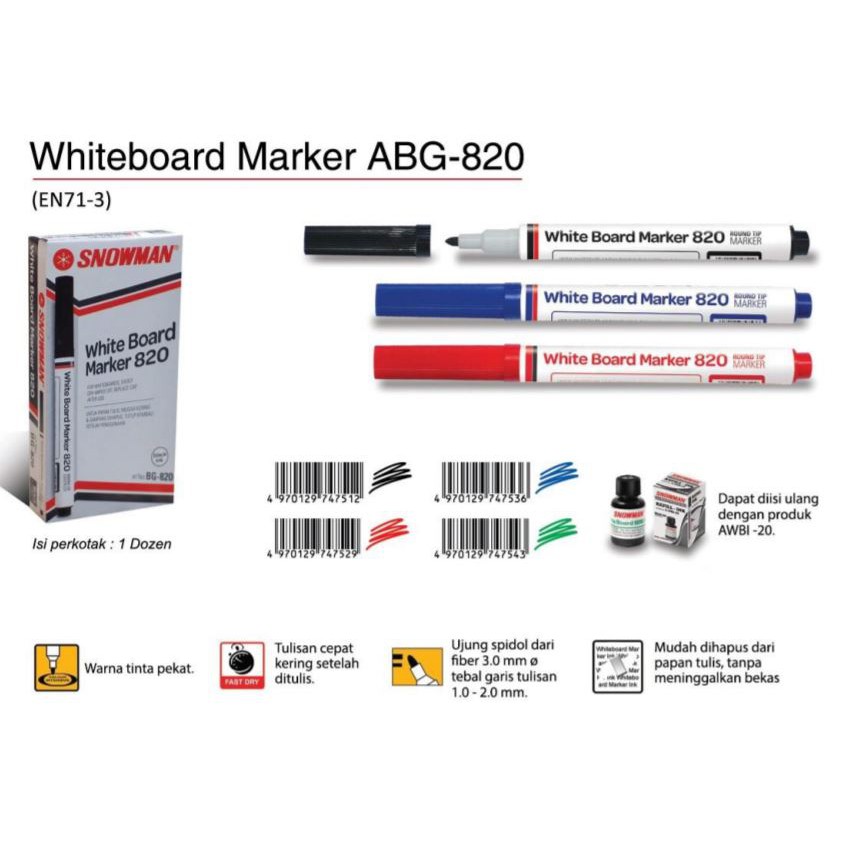 

Spidol Wipe Clean/ Whiteboard Snowman BG-820