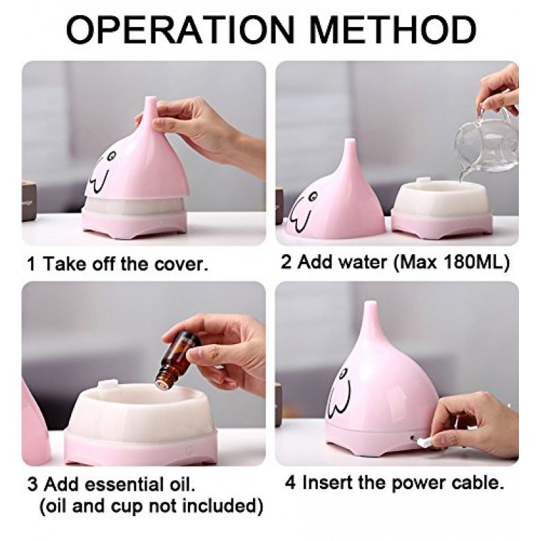 U05 USB Humidifier Cool Mist LED Mini Air Humidifier 180ml Pink