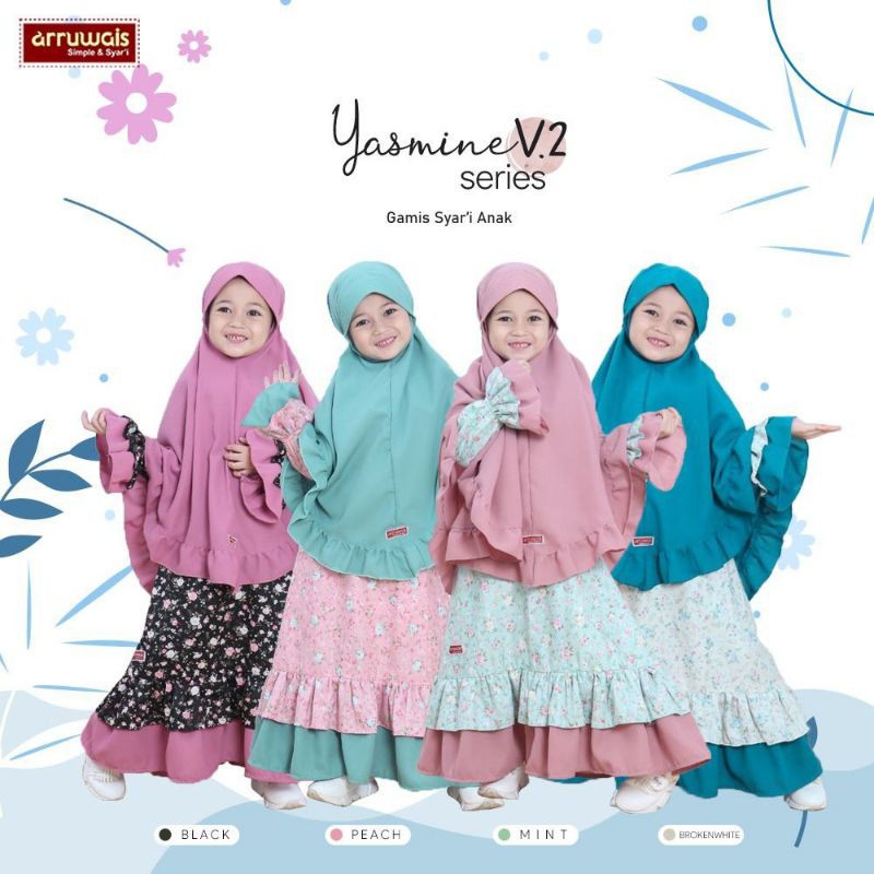 READY STOK GAMIS SET HIJAB ANAK DAN REMAJA/ GAMIS YASMINE V2 ARRUWAIS FREE CADAR/ ORI KATUN JEPANG