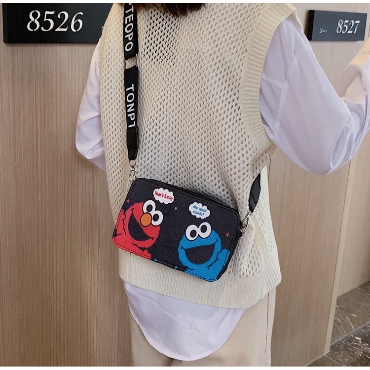 Tas Selempang Fashion Elmo Bahan Kulit PU - Tas Wanita Fashion Korea Motif Elmo - Tas Wanita Import Model Terbaru [SL17]