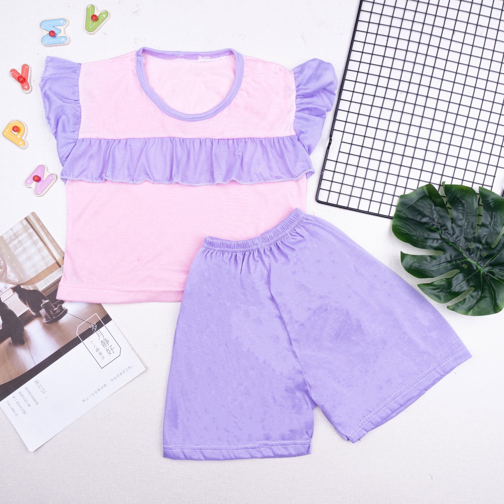 Setelan Ruffle Kombinasi Set Polos Anak Cewek / Setelan Anak Perempuan Polos 1-5 tahun-4