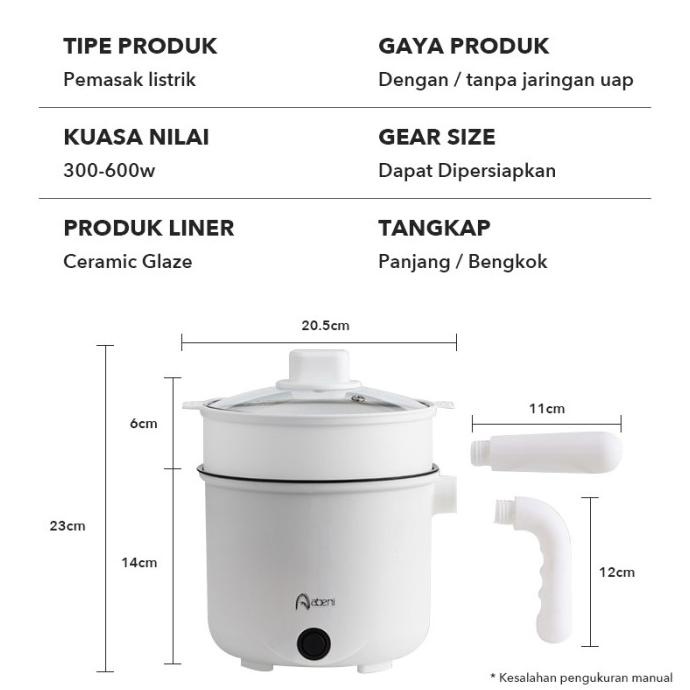 C'913 Abeni Panci Listrik Multifungsi Elektrik Cooker Keramik Lapisan Glazezolshop