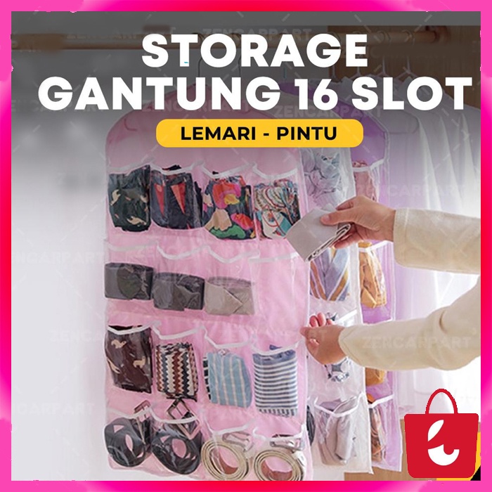 ✅ Bisa COD Storage Gantung 16  Tas Kantong Organizer Perapih Dalaman Hijab Pakaian Kaos kaki Gantung Hanger Bag Lemari Tas Sepatu Acc Storage 16 hanger pouch