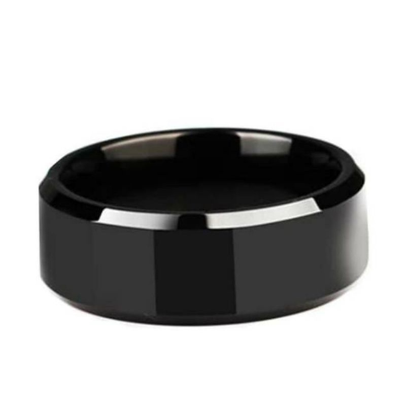 Cincin titanium pria full black cincin lebar 0.8cm , 0.31inch cincin berkilau cincin anti karat tidak luntur