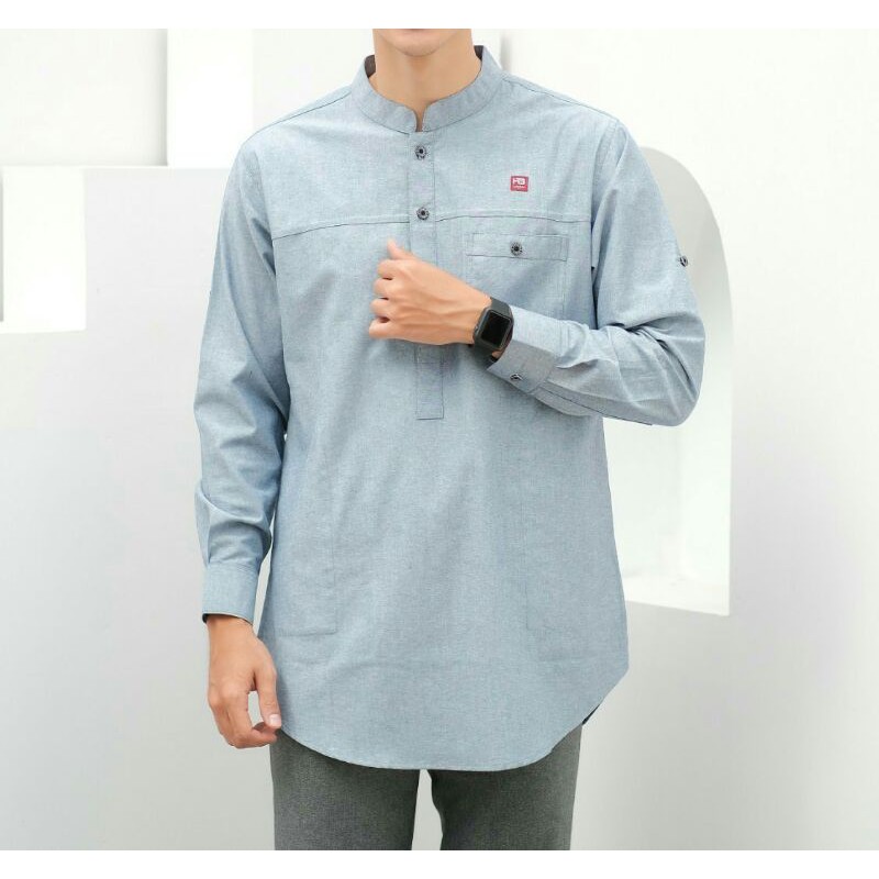 BAJU MUSLIM PRIA LENGAN PANJANG KEMKO PAKISTAN BAHAN OXFORD BERKUALITAS WARNA BIRU MAROON MILO DENIM