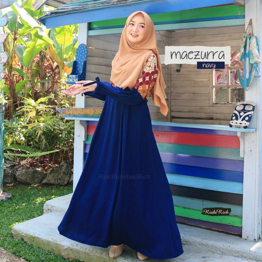 Riskirich Maezurra Gamis Batik Kombinasi Polos Bahan Premium