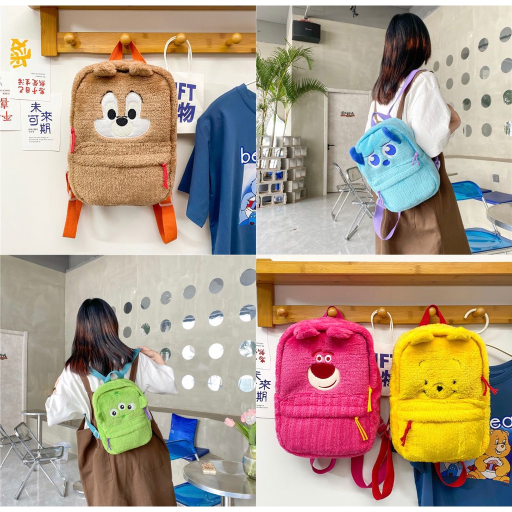 TAS RANSEL WINNIE THE POOH LOTSO ALIEN SULLEY SULLIVAN CHIPMUNK CHIP DALE BACKPACK BAG IMPOR LUCU