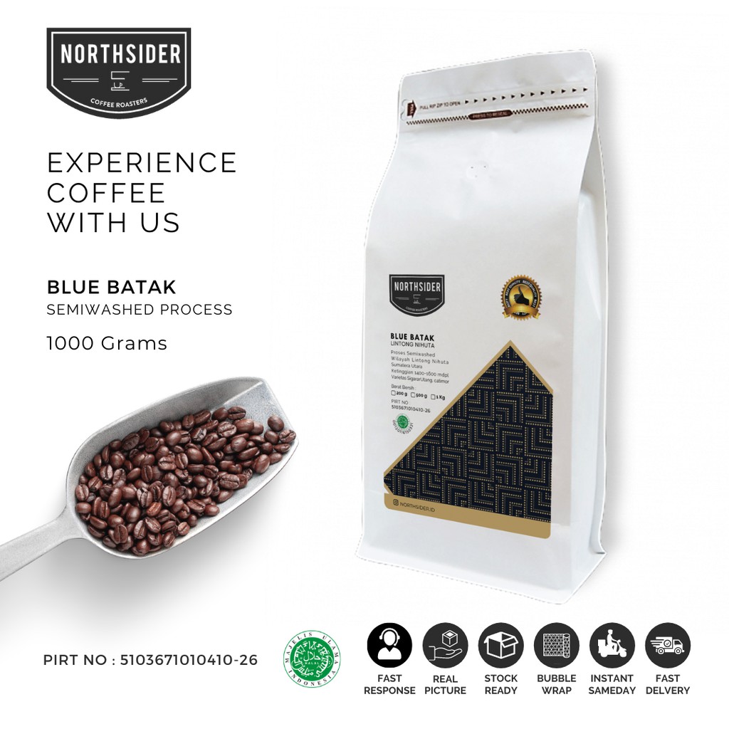 BIJI KOPI ARABIKA BLUE BATAK SEMIWASHED - 1KG NORTHSIDER COFFEE