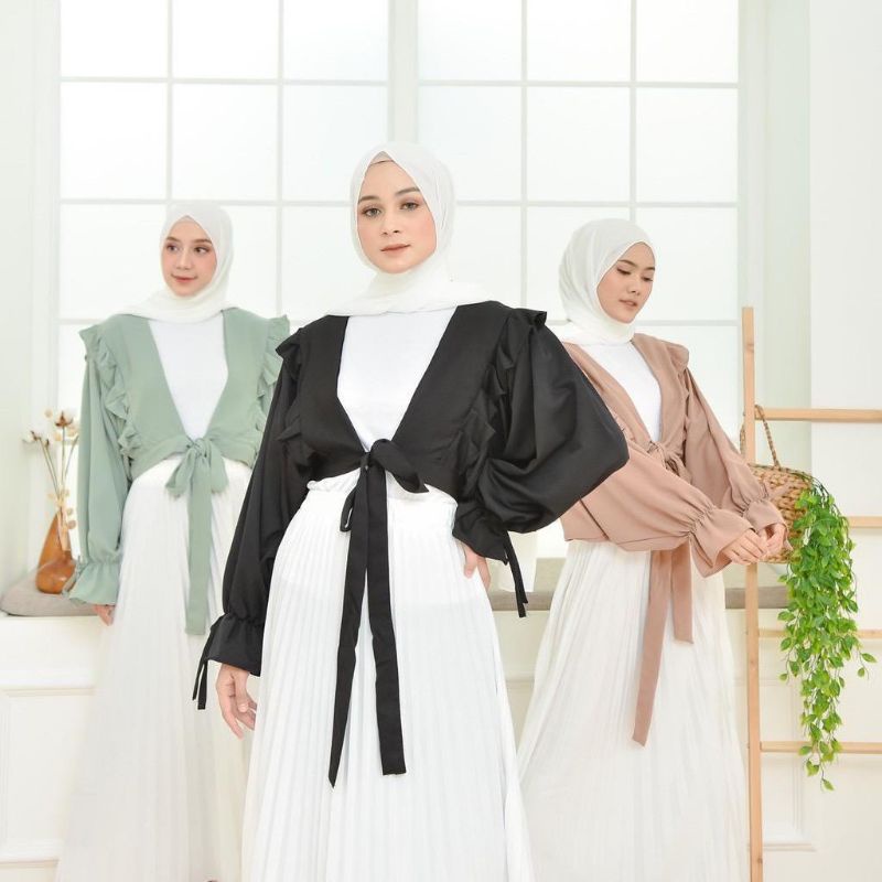 Set dress outer kardigan ruffle basic balona