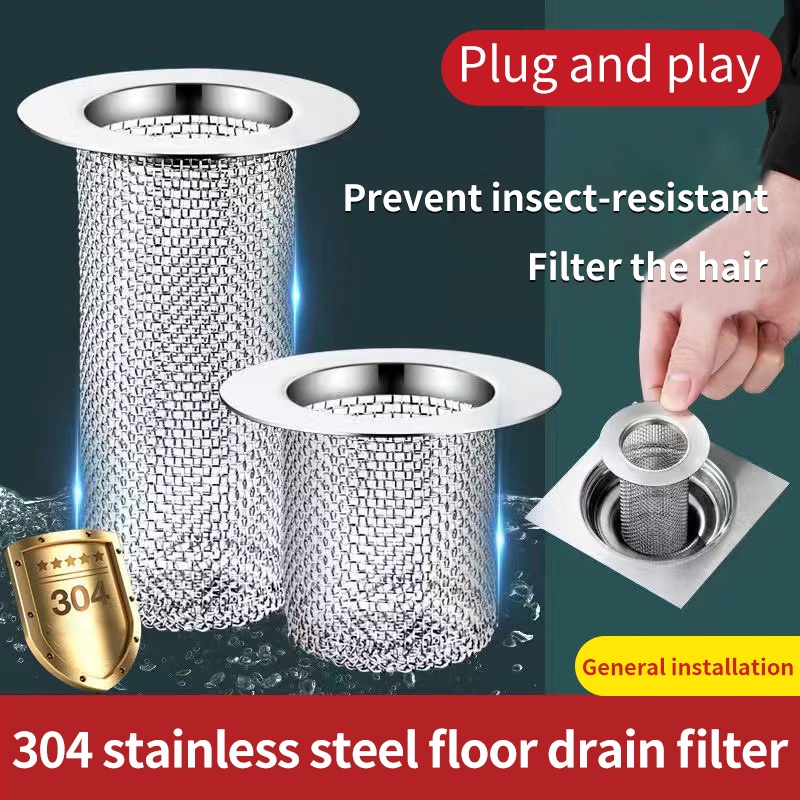 ღ Keranjang Filter Multifungsi Steel Floor Drain Filter Mesh Rambut Perangkap Kamar Mandi Wastafel Dapur Anti-Clog Terak Saringan Saluran Air