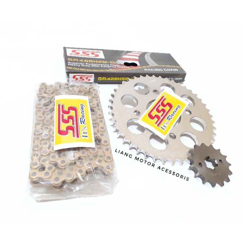 Gear Set SSS 428 Rantai SSS Tipe HSBT - Smash Shogun Titan Axelo Satria 2Tak Hiu Lumba RC 100 SP