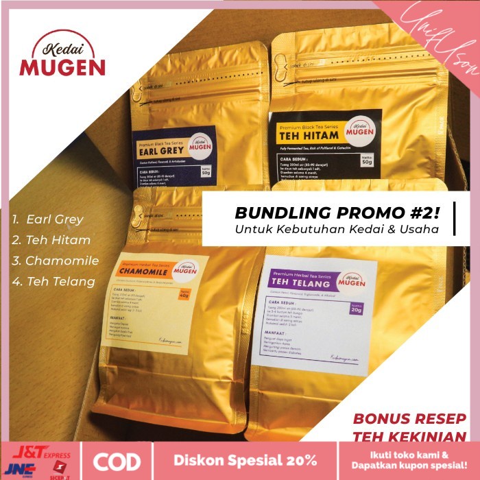 

⭐COD⭐ BUNDLING PROMO Teh Hitam + Earl Grey + Chamomile + Telang untuk Kedai - Sample