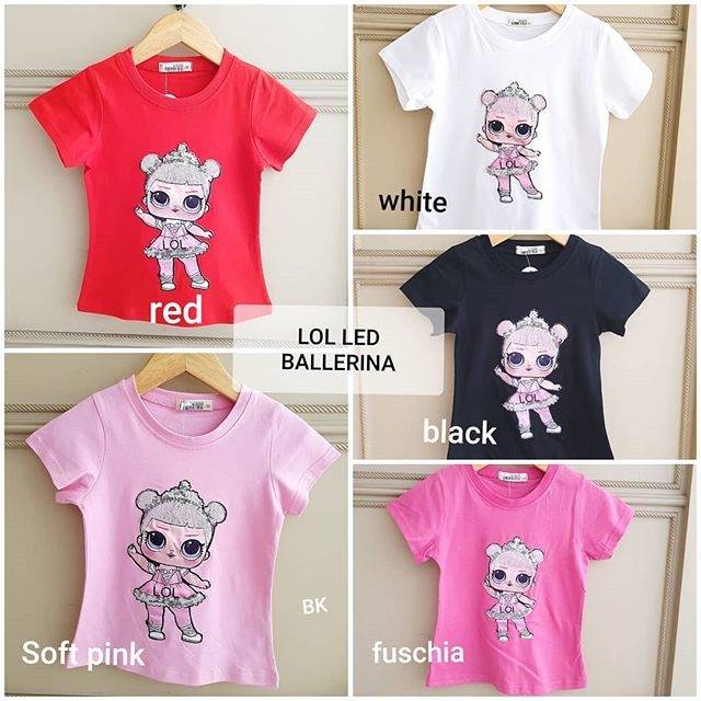 KAOS LAMPU MOTIF LOL BALLERINA / KAOS LED LOL COUPLE IBU ANAK IMPORT BAGUS TEBAL