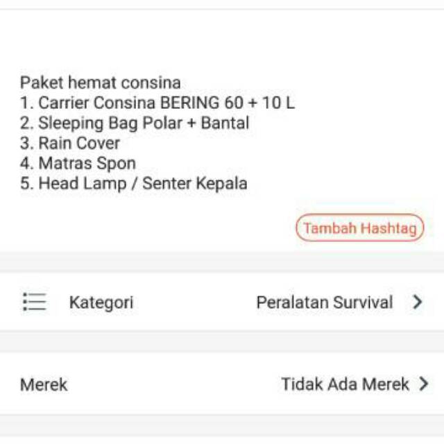 Paket Hemat Tas Gunung Ransel Carrier Keril Consina Bering 60 + 10 Lt 60+10Lt L Lt Liter Warna Hitam