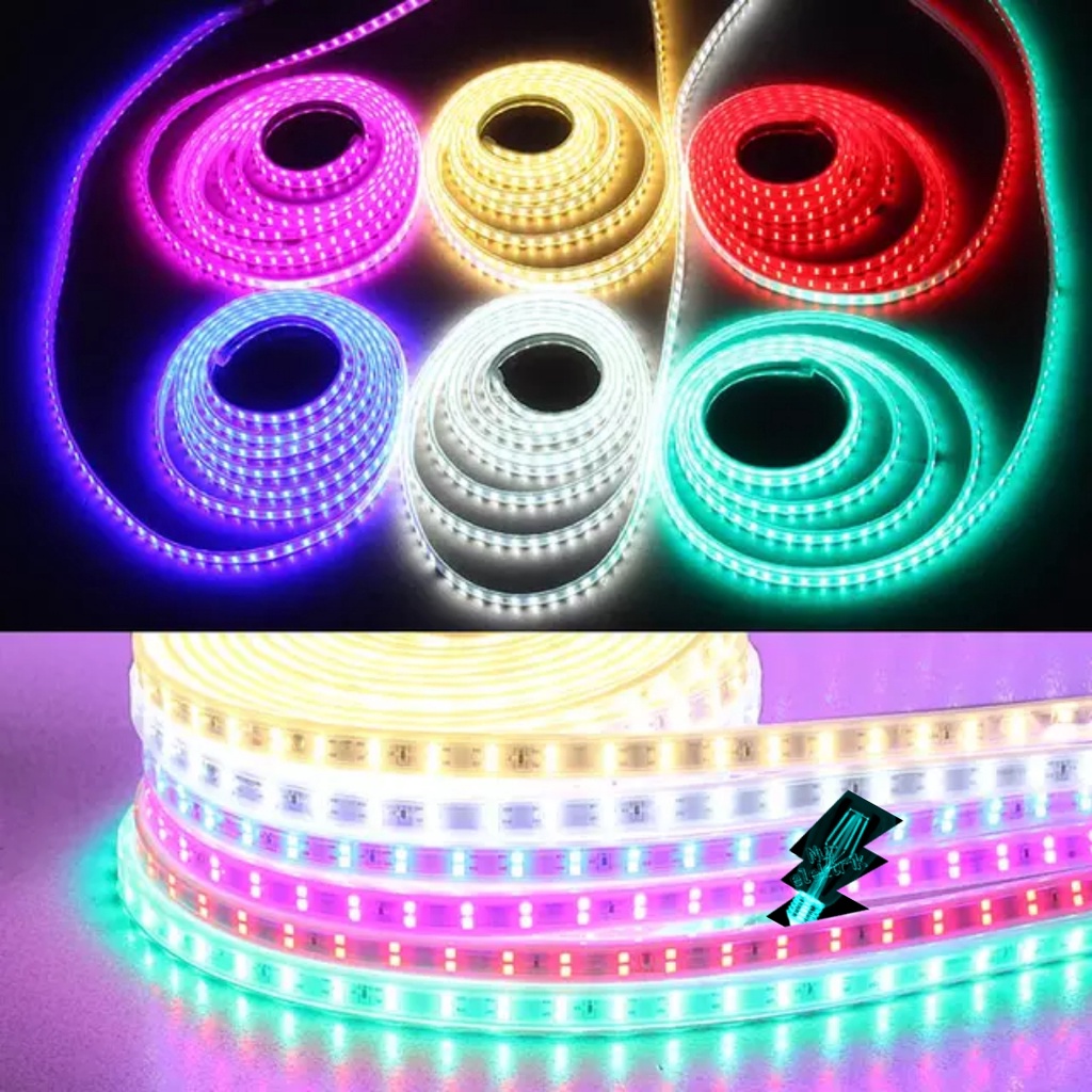 Lampu led strip selang 5050 10m paket 10 Meter kuning biru putih pink outdoor 220v Rgb pohon taman