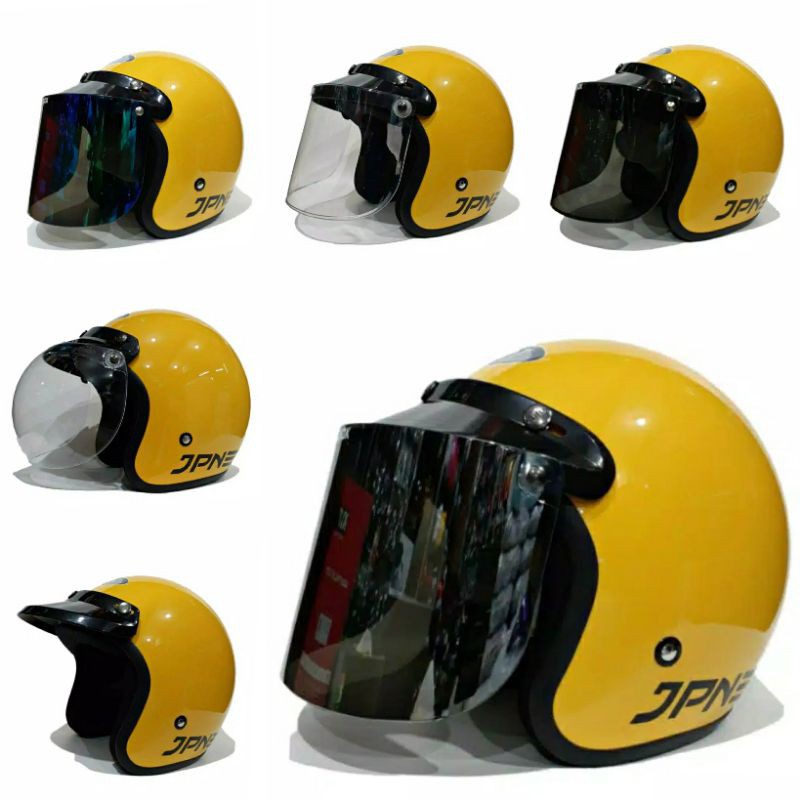 Helm jpn retro Arc Kuning Glossy Kaca Datar Kaca Cembung Original SNI