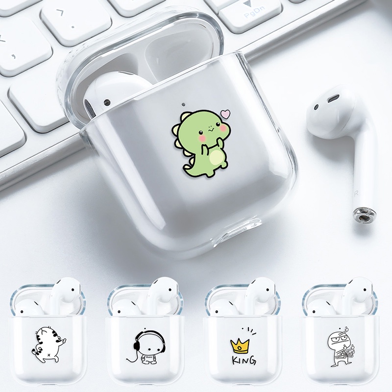 Case Transparan Motif Kartun Dinosaurus Untuk AirPods 1 2