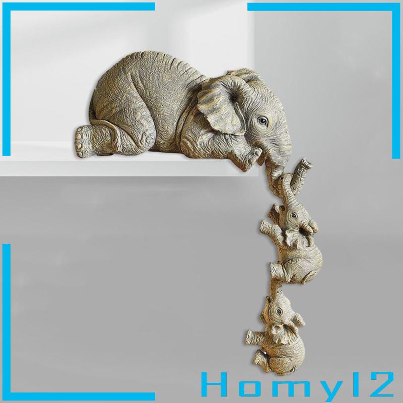 [HOMYL2] Cute Elephant Holding Two Babies Figurine Home Animal Statue Sculpture Decor