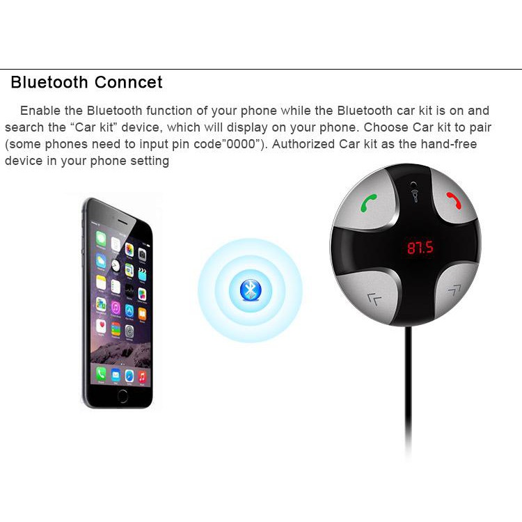 FM29B Bluetooh Handsfree Car Kit with FM/MP3 Transmitter and USB Charger