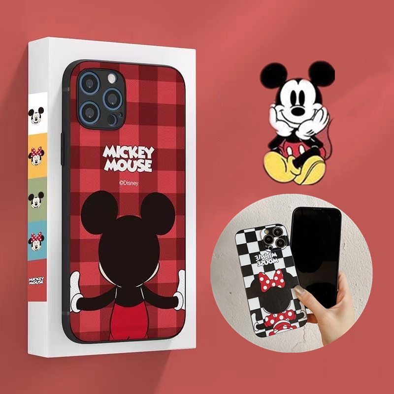 Disney case iphone for casing iphone 13 12 11 pro max 12mini 13mini X/Xs max XR 7/8/se2020 7plus/8plus cartoon lattice Mickey Minnie soft shell anti-drop protection case iphone couple