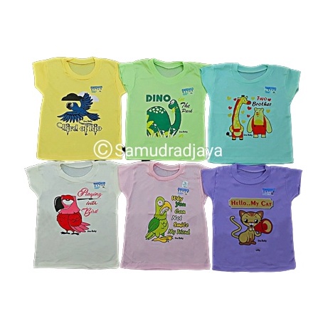 6 pcs Kaos oblong bayi pendek katun motif size M / Baju atasan oblong bayi katun motif