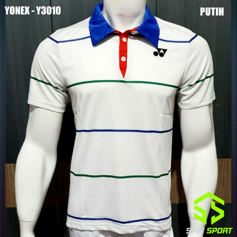[Y3010 Putih] Baju badminton Yonex Import Premium Kaos Bulutangkis Berkerah Jersey Olahraga Sport Pa