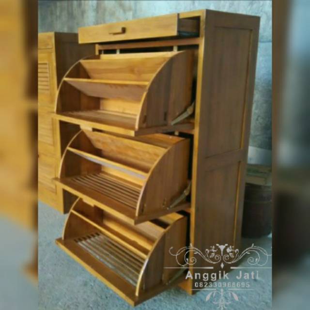 Rak sepatu kayu jati, rak antik