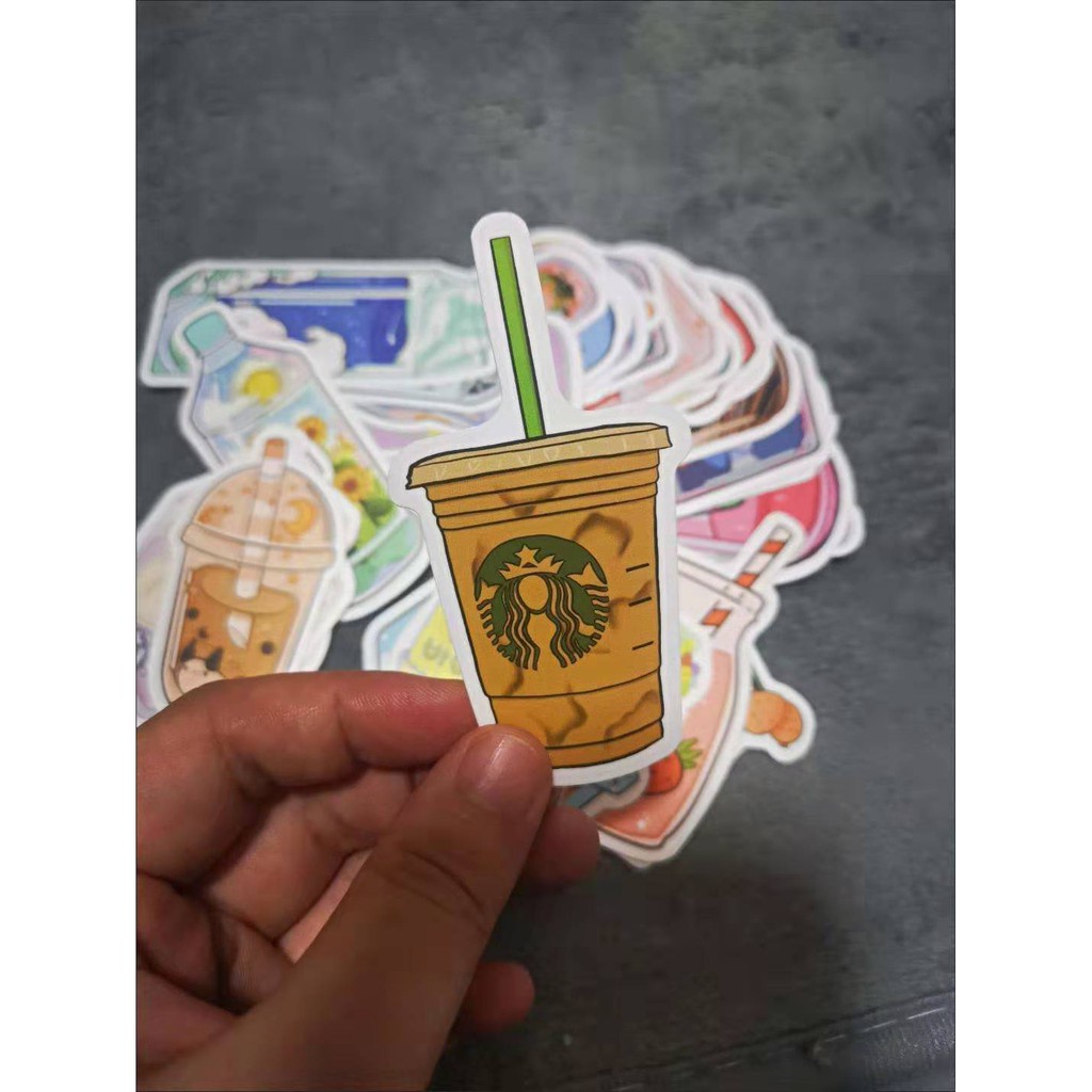 50 Pcs Stiker Motif Kartun Minuman Bahan PVC Untuk Laptop