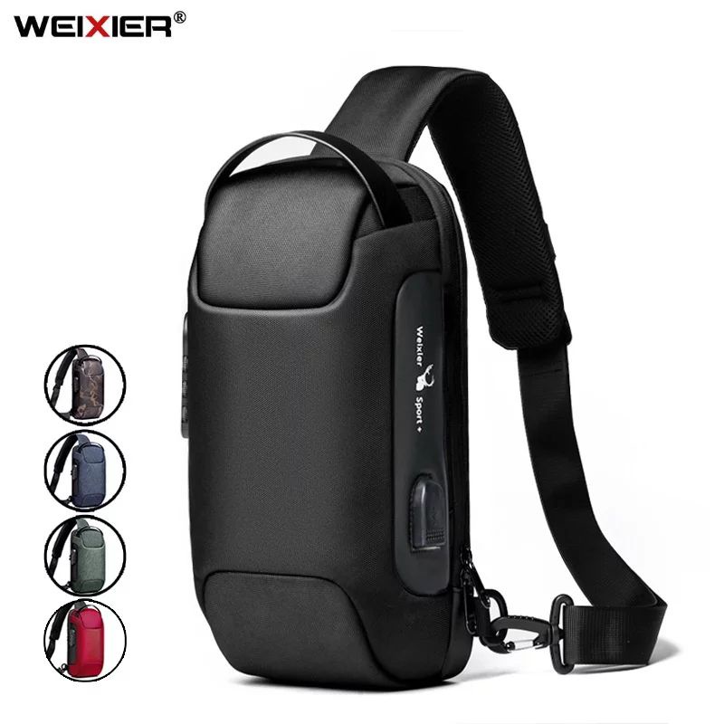 WEIXIER 9530 Original Tas Selempang Bahu Pria USB Port Anti Maling