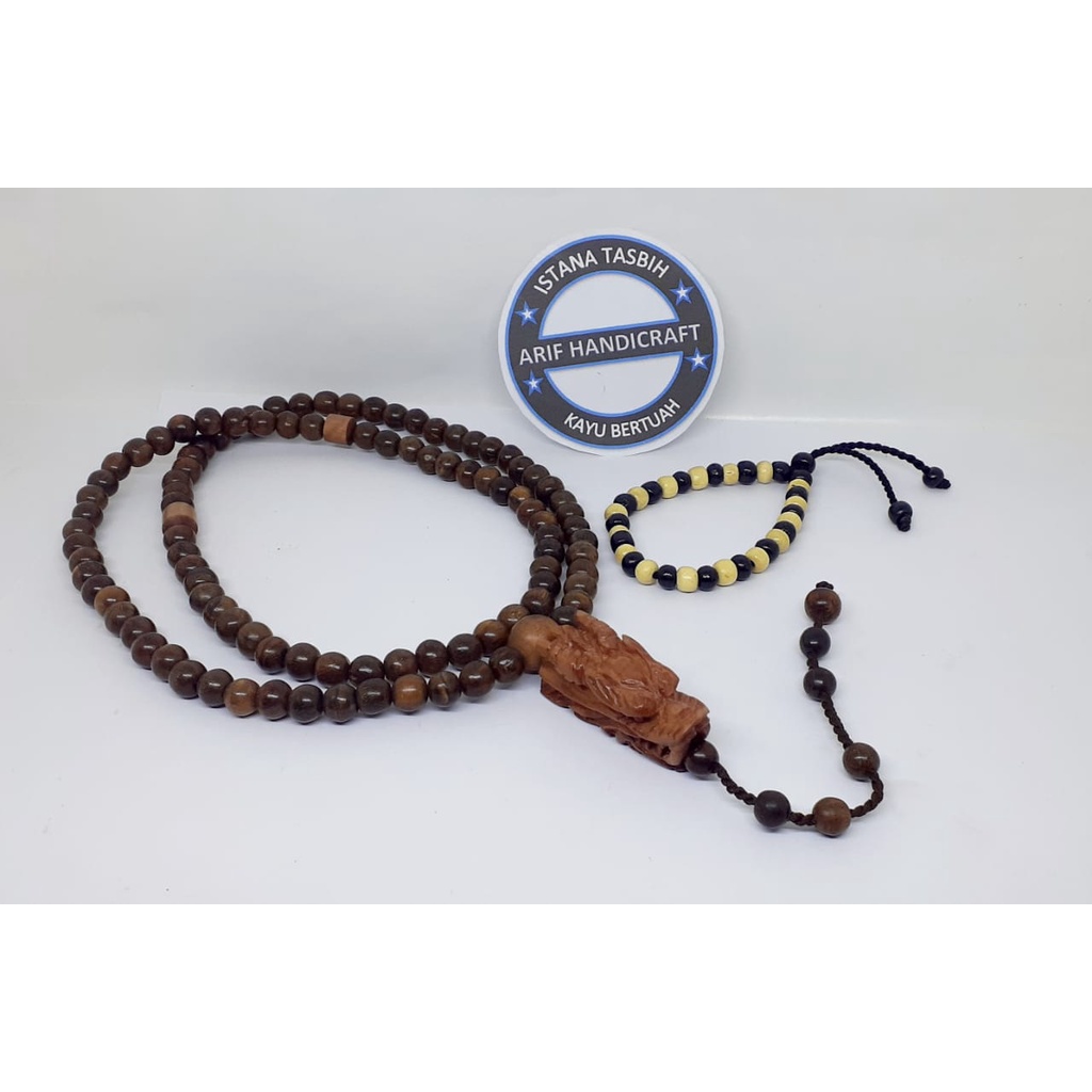 tasbih kayu gaharu kepala tasbih kayu nagasari ukir naga bonus gelang