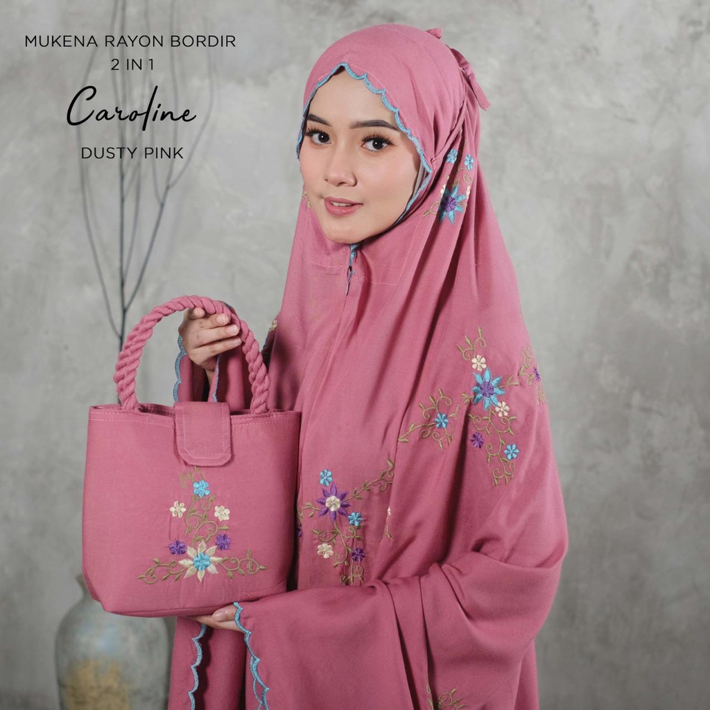 MUKENA BALI TASIK - MUKENA DEWASA RAYON BORDIR 2 IN 1 CAROLINE