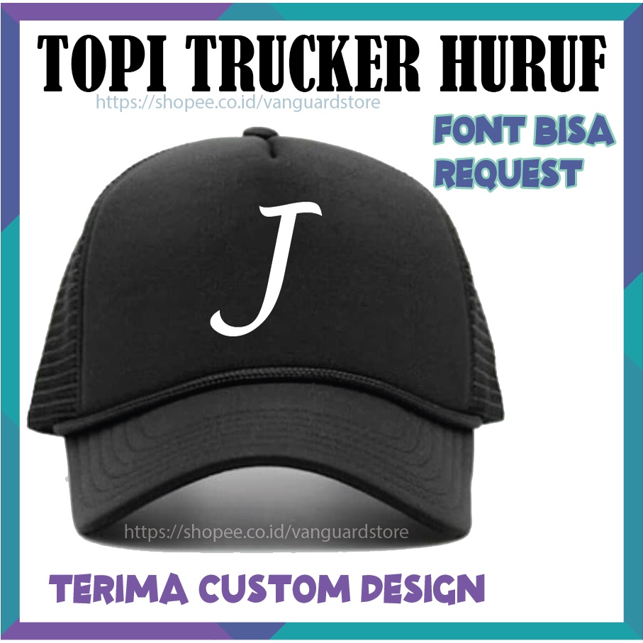 TOPI PRIA WANITA TOPI TRUCKER HAT JARING CETAK INISIAL HURUF J - CUSTOM