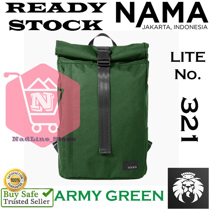 TAS BACK PACK ANTI AIR WATER REPELLANT By NAMA STUDIOS LITE 321 ROLL TOP DESIGN - ARMY GREEN -